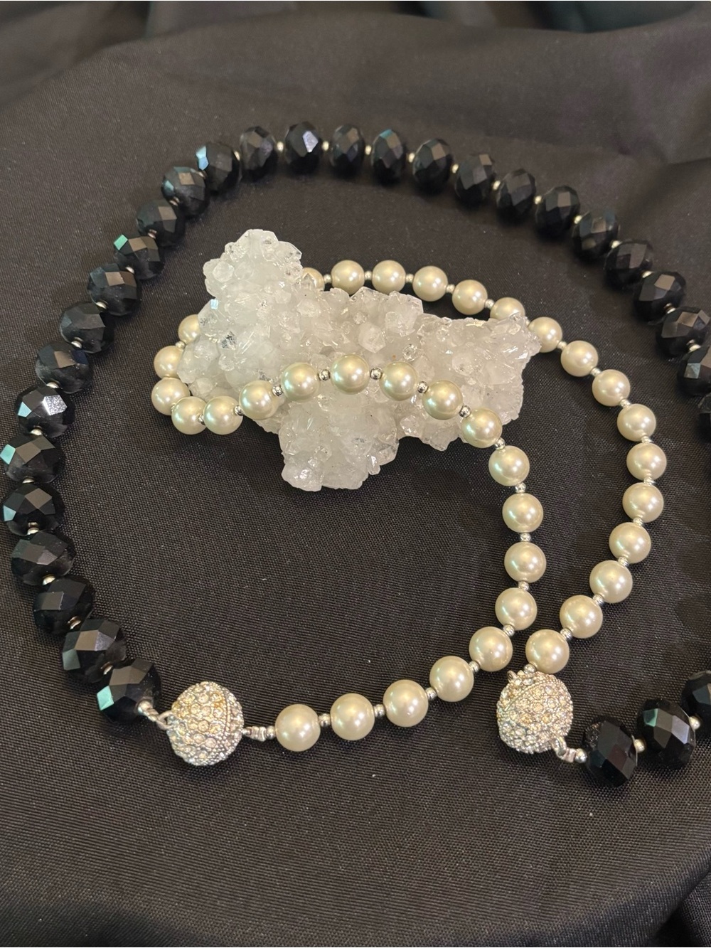 BHWM Pearl and Black Crystal Bead (2) Necklace(s) magnetic.